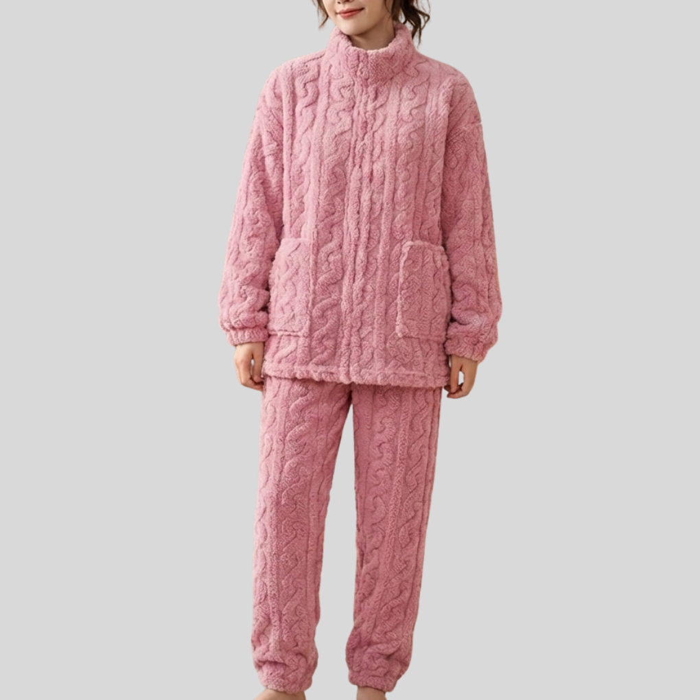 Vetoketju-Edessä Fleece Yöasu Setti