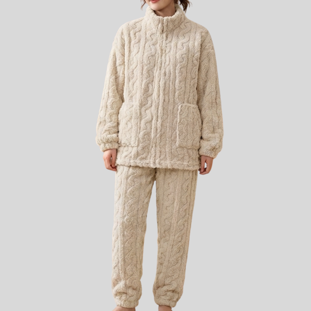 Vetoketju-Edessä Fleece Yöasu Setti