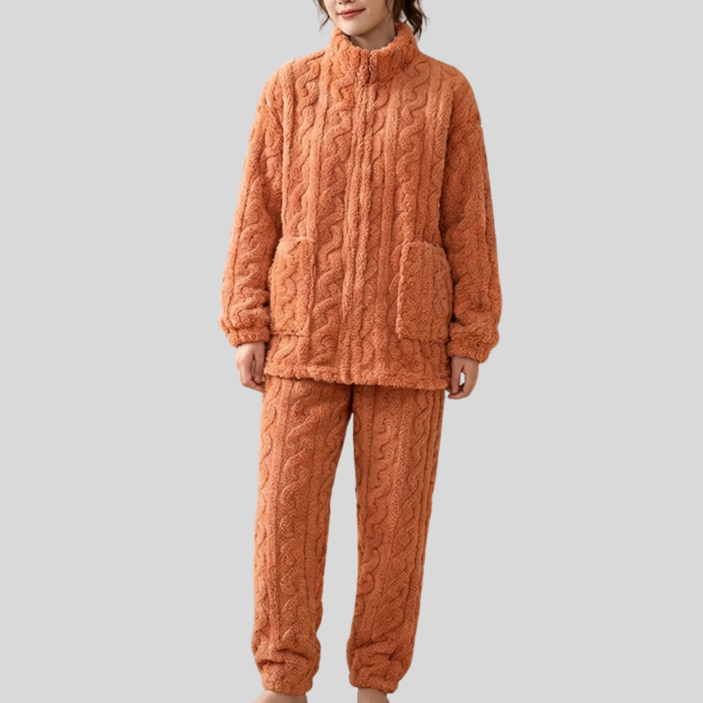 Vetoketju-Edessä Fleece Yöasu Setti