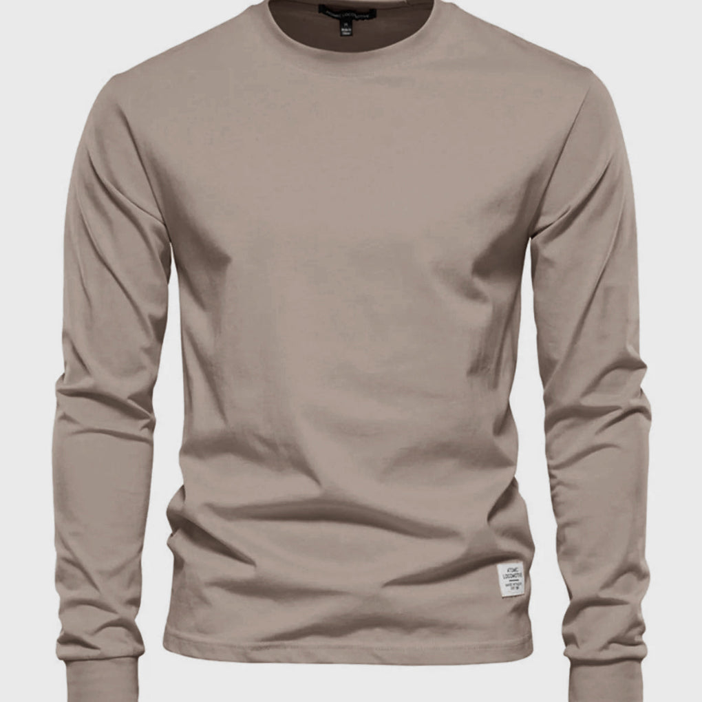 Miesten Puuvillainen Pitkähiha Paita Pyöreällä Kaula-aukolla