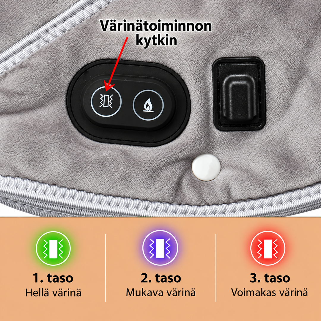 Lämmitettävä niska- ja hartiahierontalaite värinällä