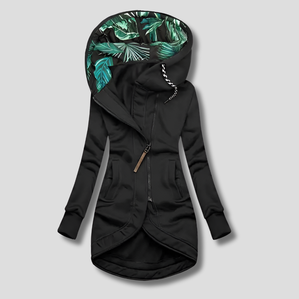 Tyylikäs Zip-Up Takki Hupulla Naisille
