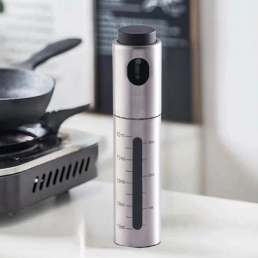 CULINARA FineMist -öljysuihkutin | 100 ml ruostumattomasta teräksestä valmistettu suihkepullo | Öljylle, etikalle ja grillaukseen | Täytettävä ja säädettävä