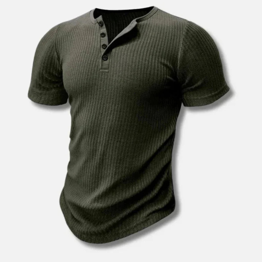 Slim-Fit Henley T-Paita Miehille Nappisuljenta