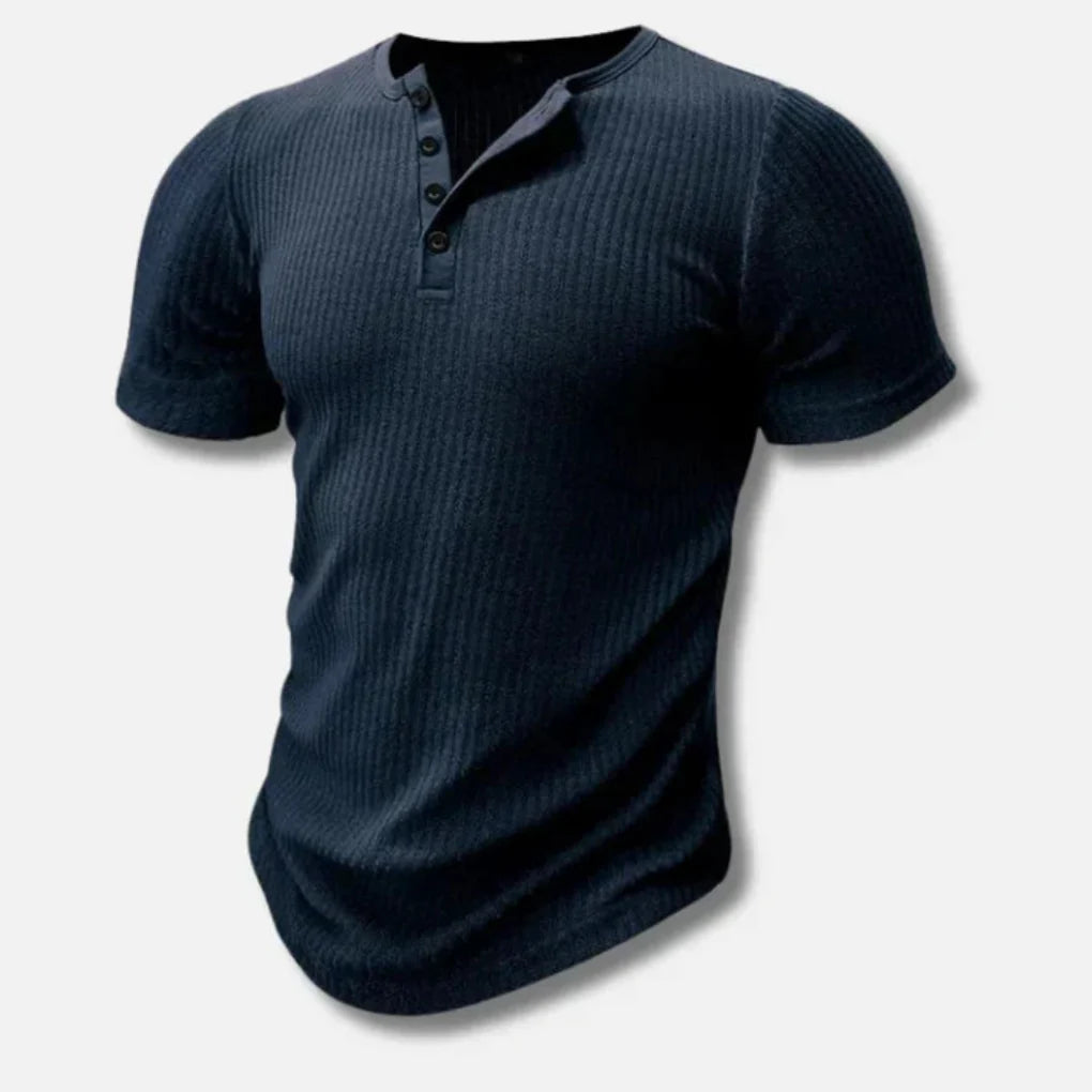 Slim-Fit Henley T-Paita Miehille Nappisuljenta