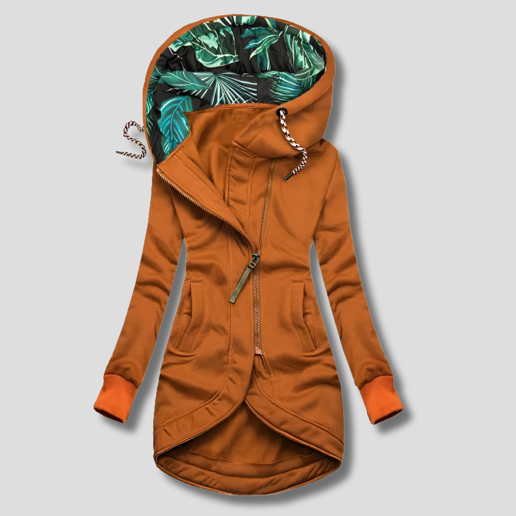 Tyylikäs Zip-Up Takki Hupulla Naisille