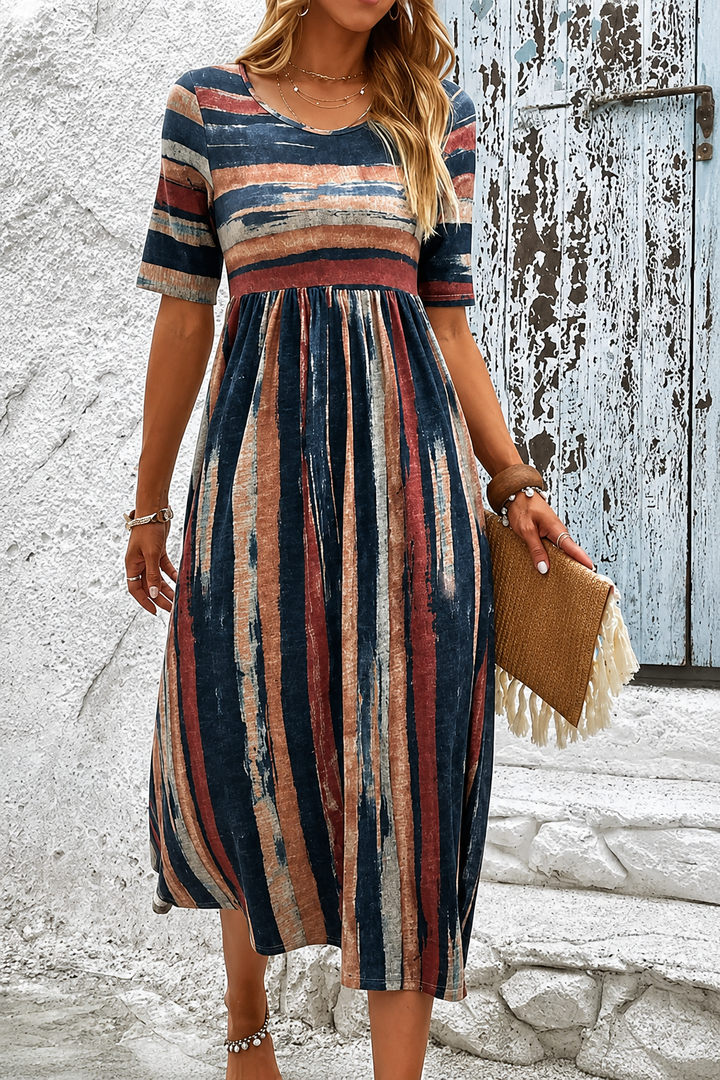 Marloes™ | Raidallinen pehmeästi laskeutuva midimekko