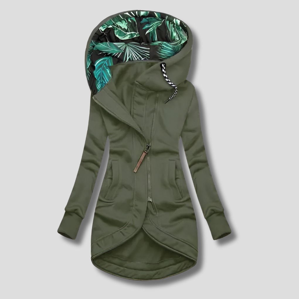 Tyylikäs Zip-Up Takki Hupulla Naisille