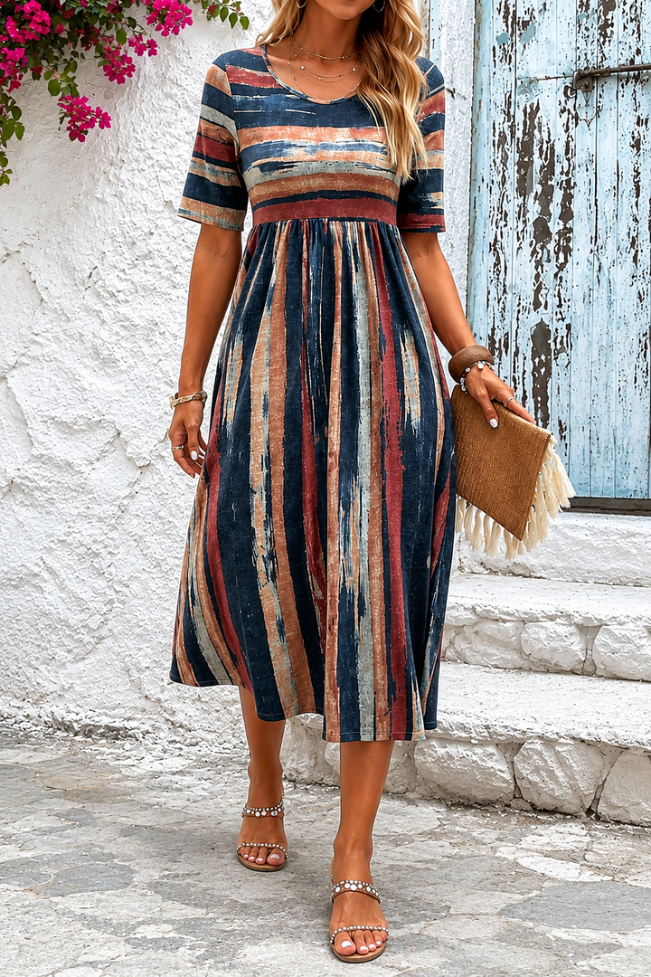 Marloes™ | Raidallinen pehmeästi laskeutuva midimekko
