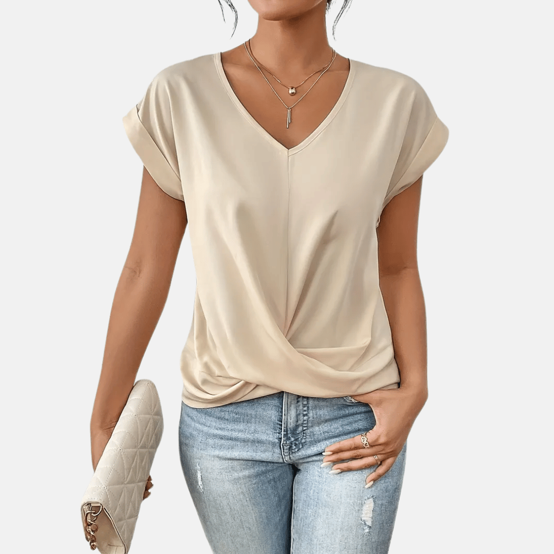 Naisten V-paita Draped Hem