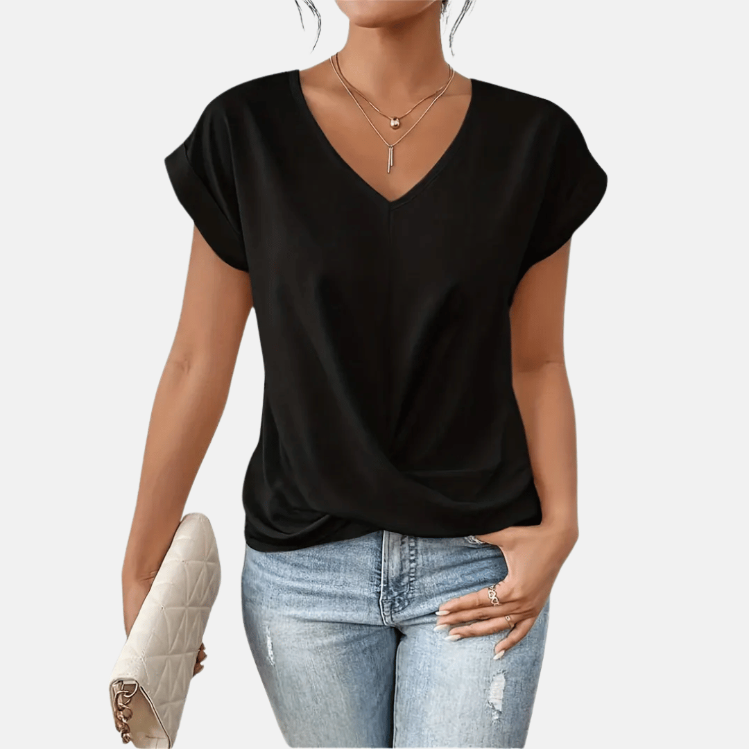 Naisten V-paita Draped Hem