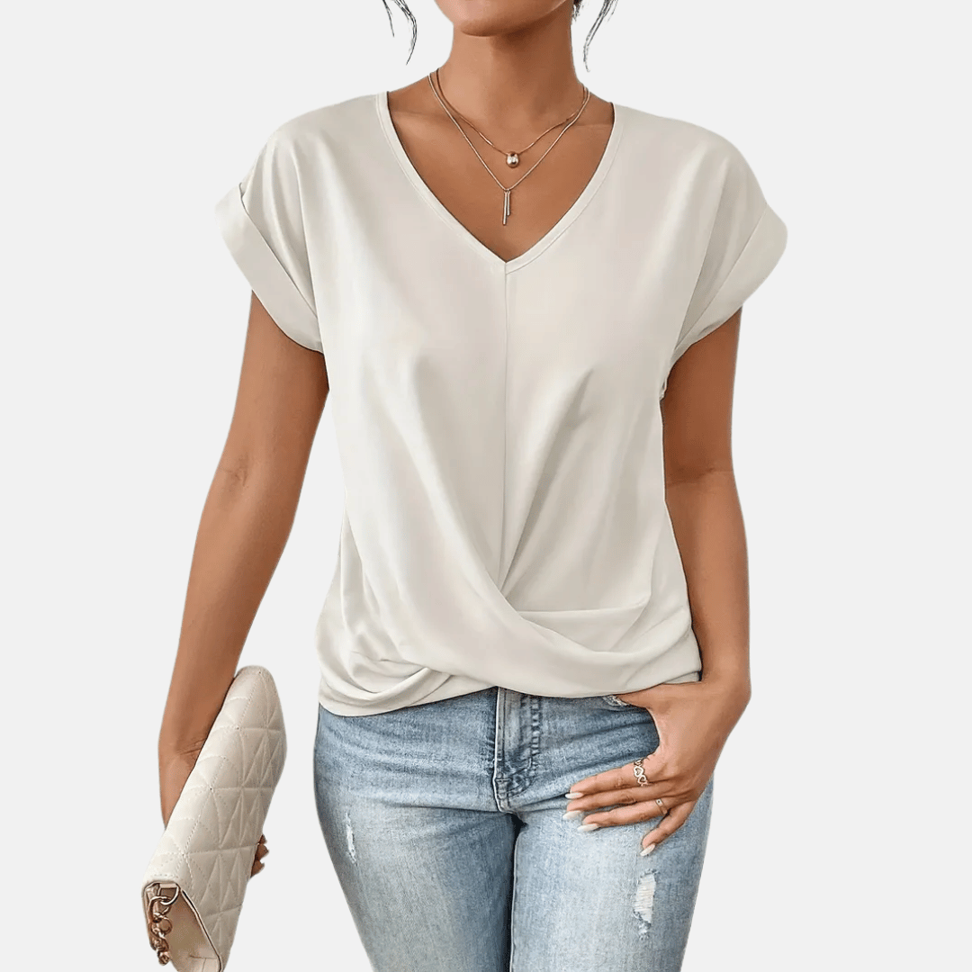 Naisten V-paita Draped Hem