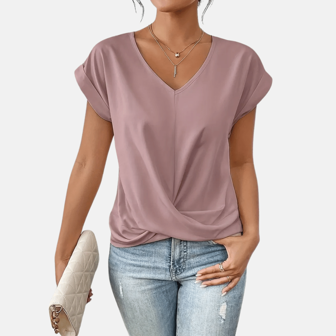 Naisten V-paita Draped Hem
