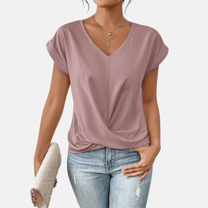 Naisten V-paita Draped Hem
