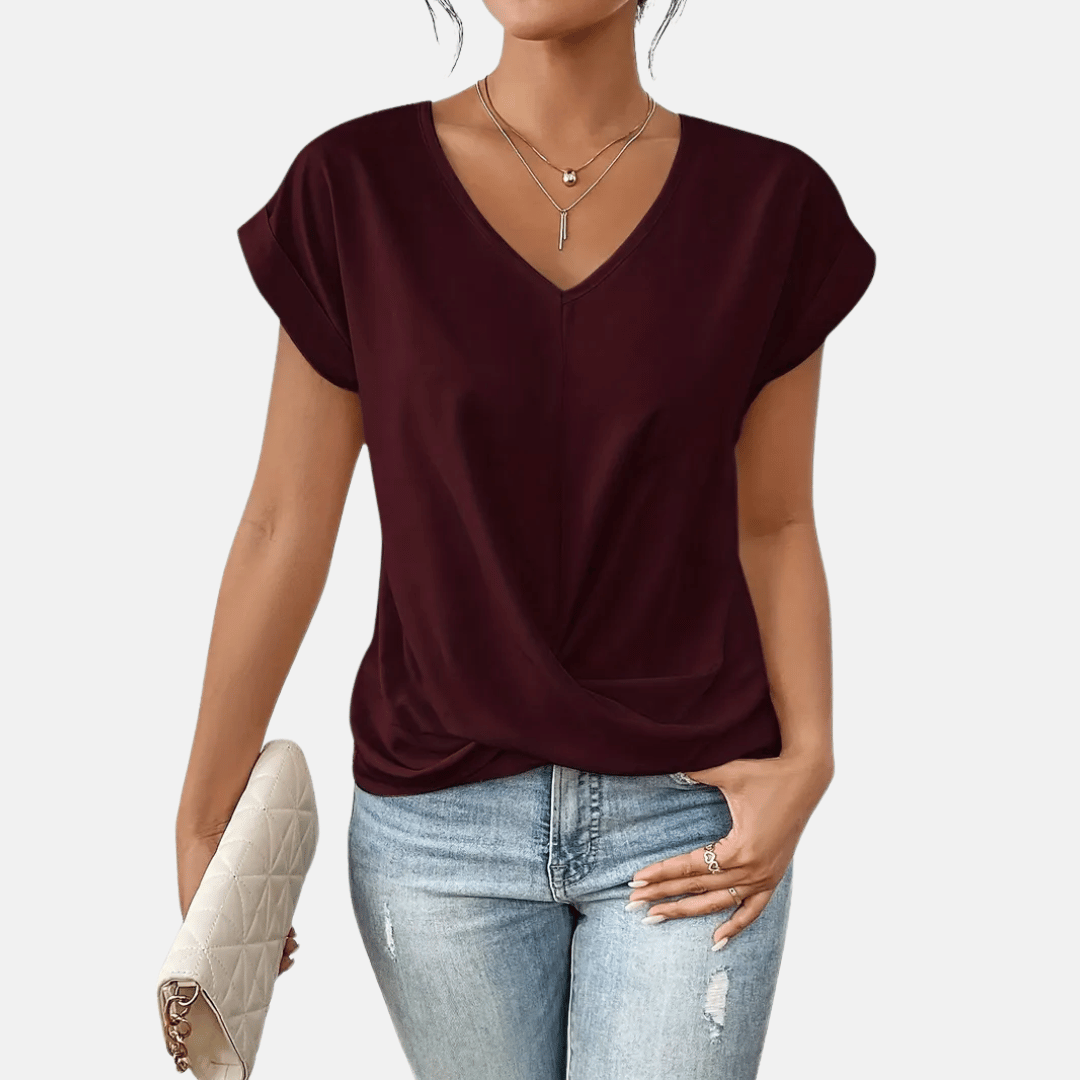 Naisten V-paita Draped Hem