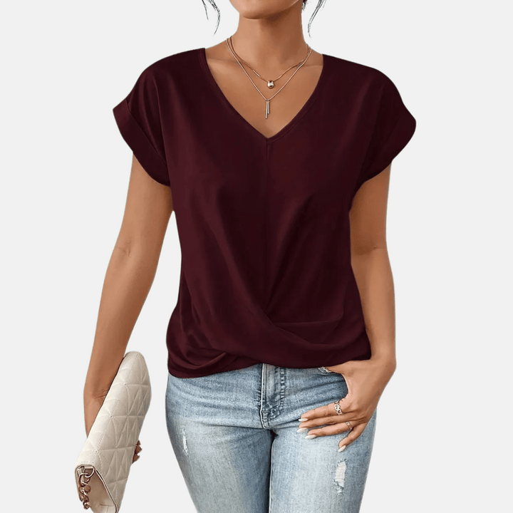 Naisten V-paita Draped Hem
