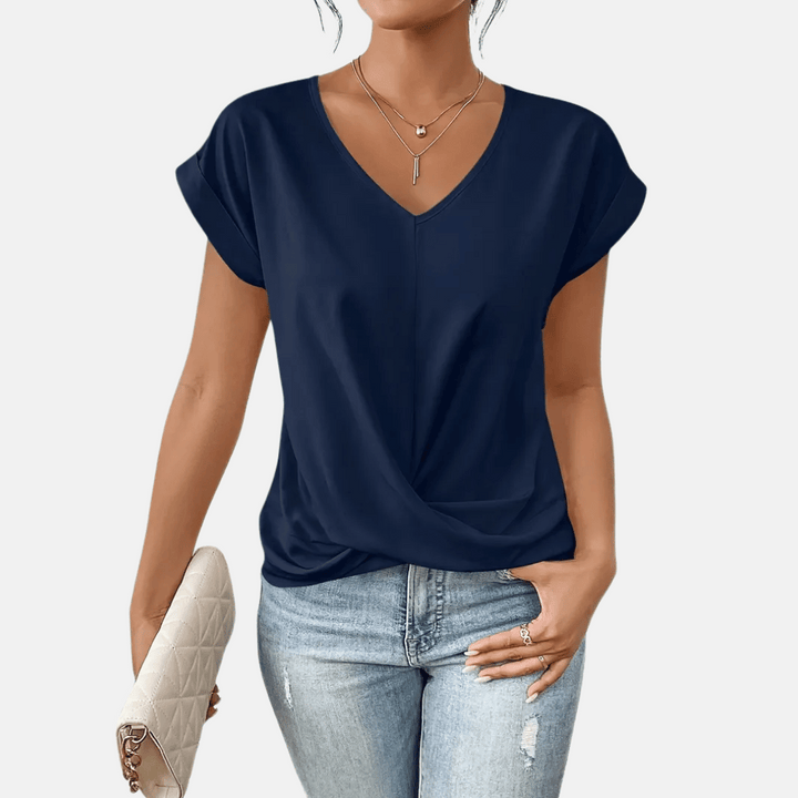 Naisten V-paita Draped Hem