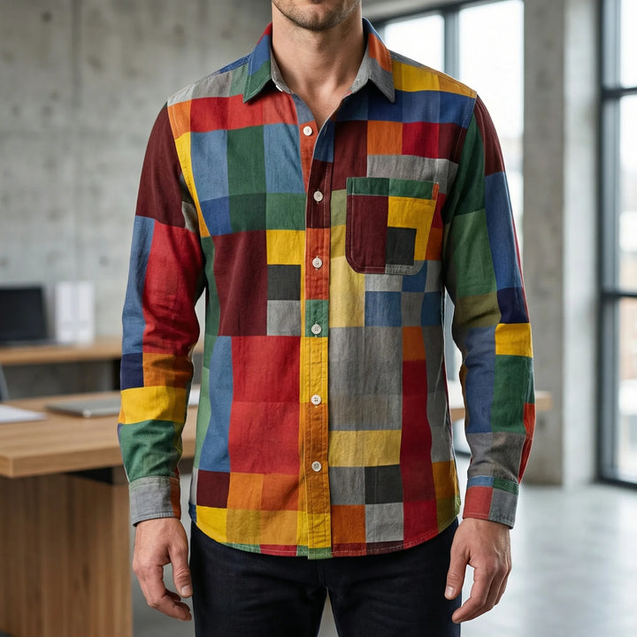 Blockvex - Bold Colorblock Long-Sleeve Button-Up Shirt