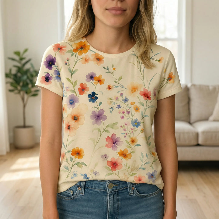 Bloomtee - Vintage Floral Print Short Sleeve Tee