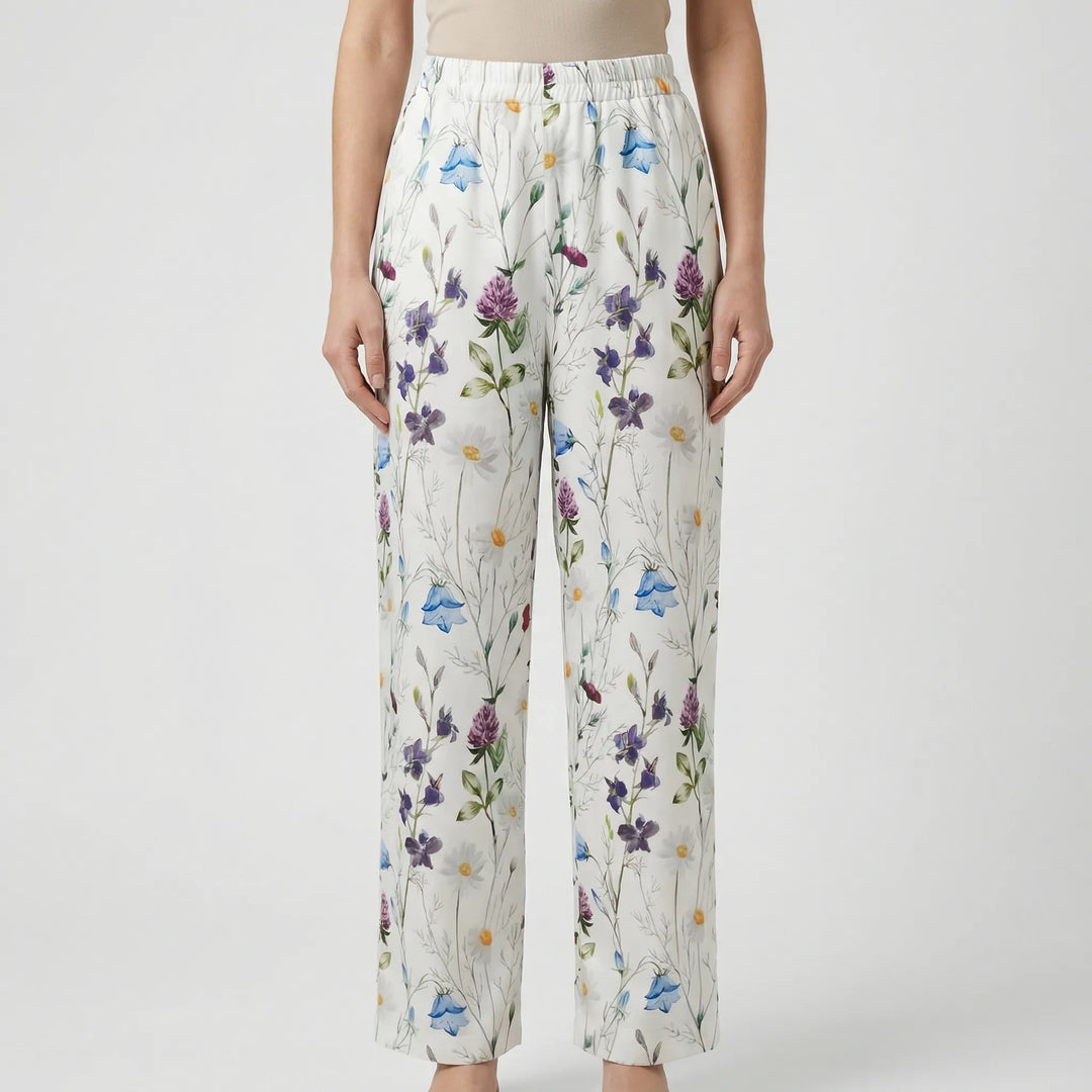 Bloomtrex - Floral Print Straight-Leg Casual Pants