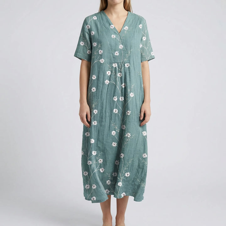 Blossomix - Floral Print Midi-Length Dress