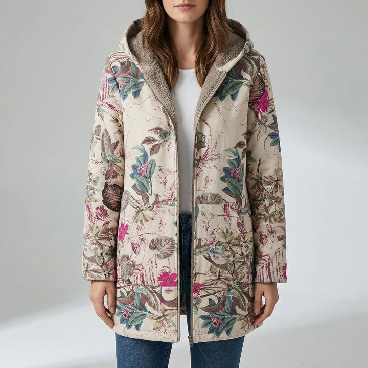 Blostwear - Floral Print Hooded Winter Coat