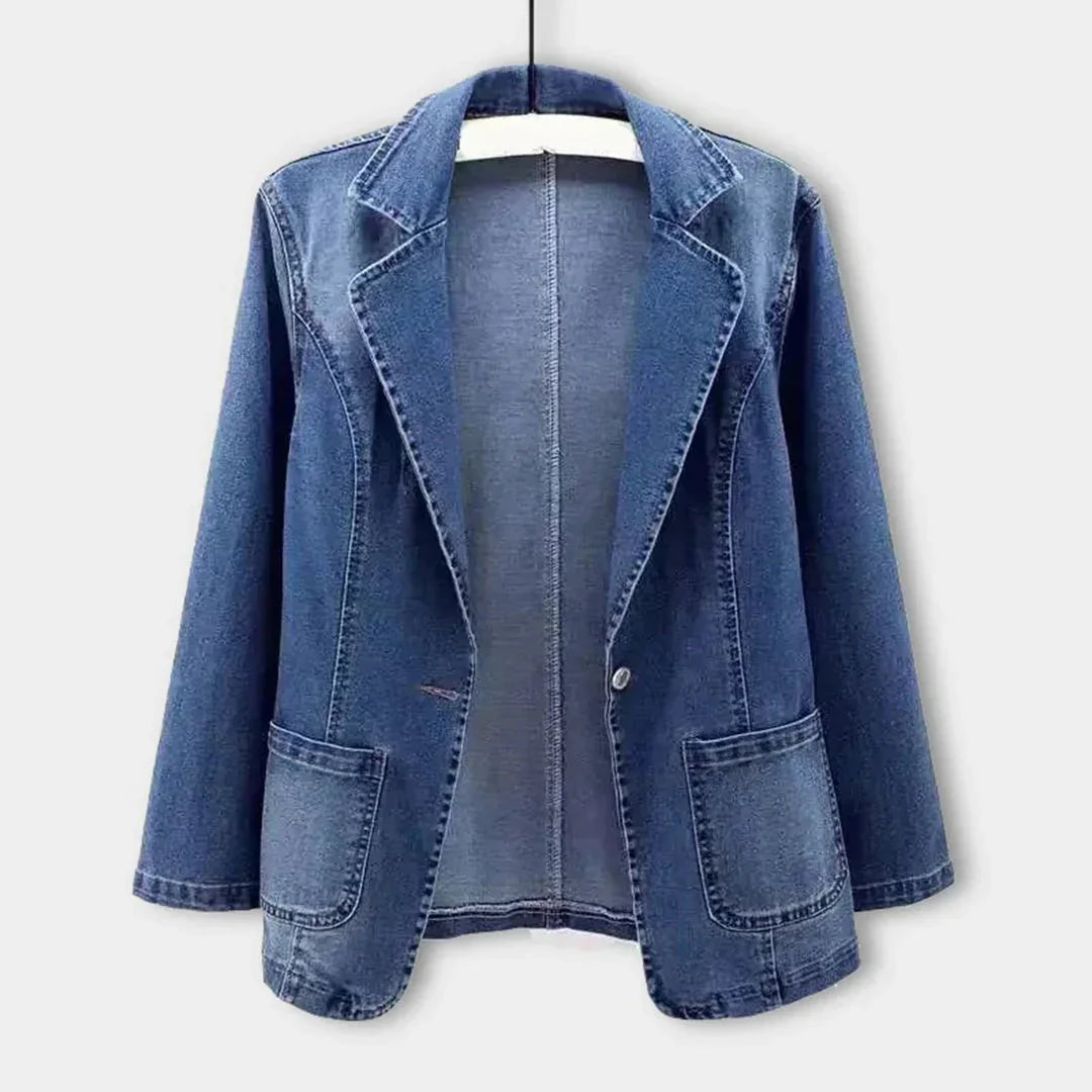 Kaupunkireuna Denim Blazer Perinteisellä Istuvuudella