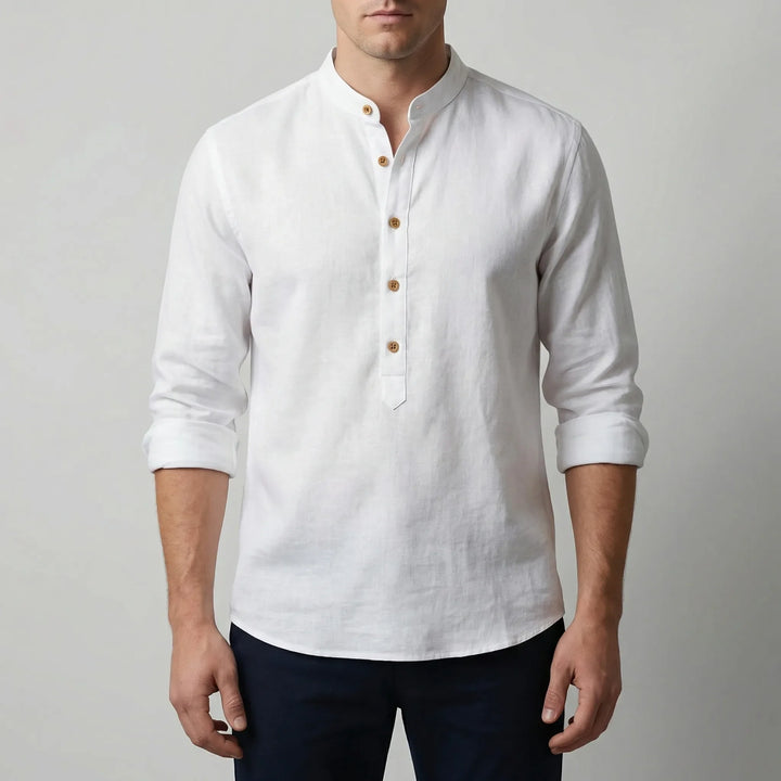 Briston - Collarless Henley-Style Long Sleeve Shirt