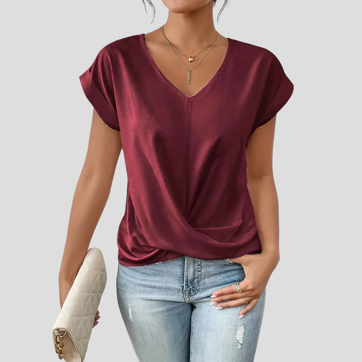 Naisten V-paita Draped Hem