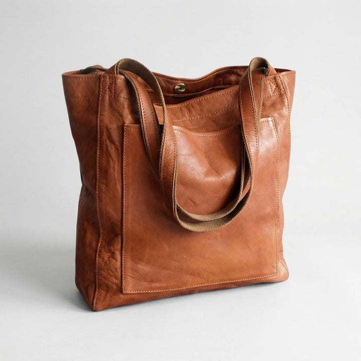 Calvene - Structured Leather Shoulder Tote Bag