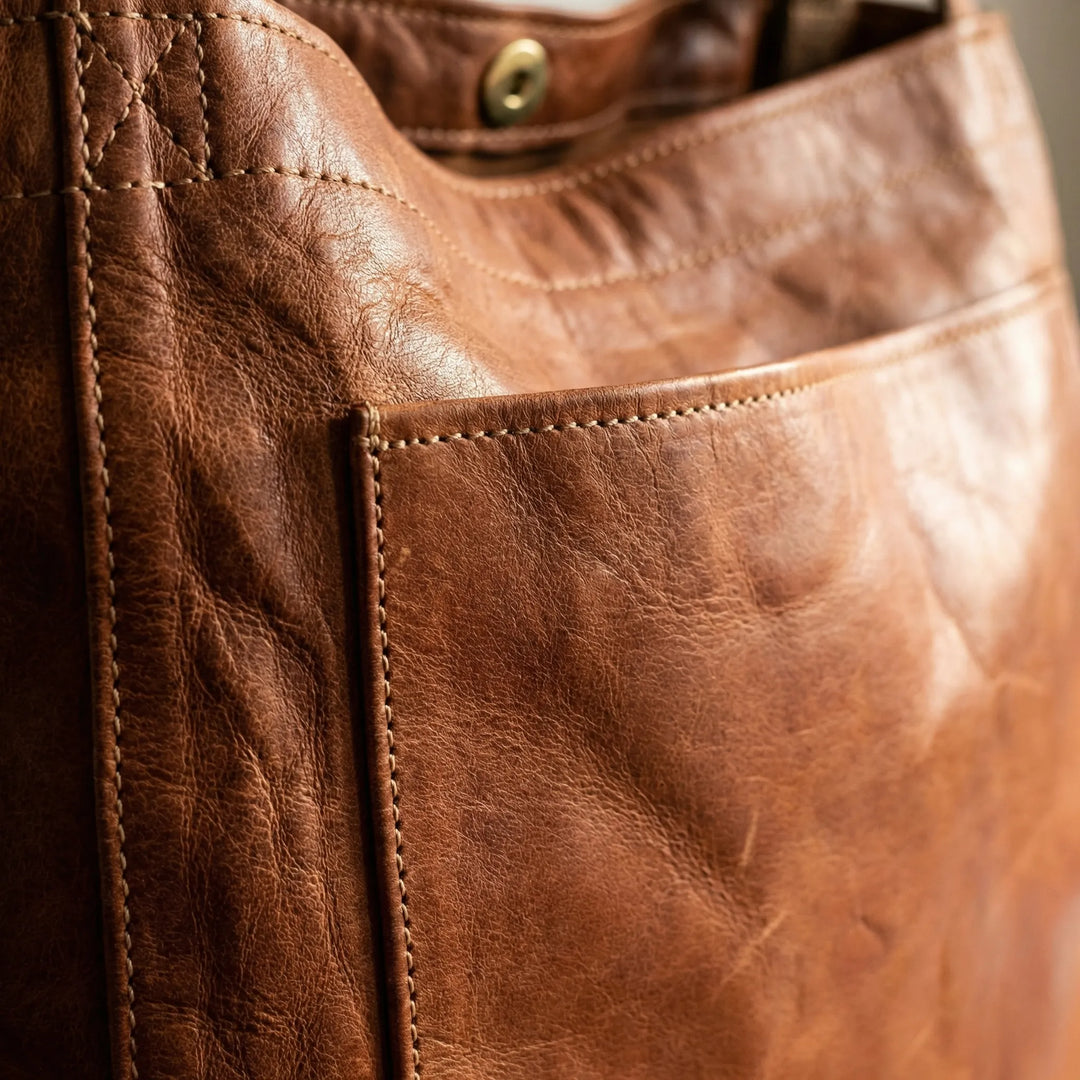 Calvene - Structured Leather Shoulder Tote Bag