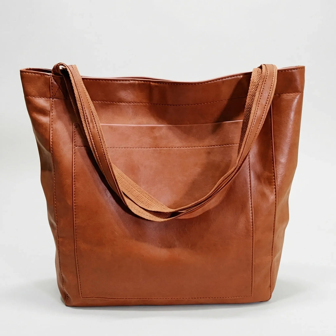 Calvene - Structured Leather Shoulder Tote Bag