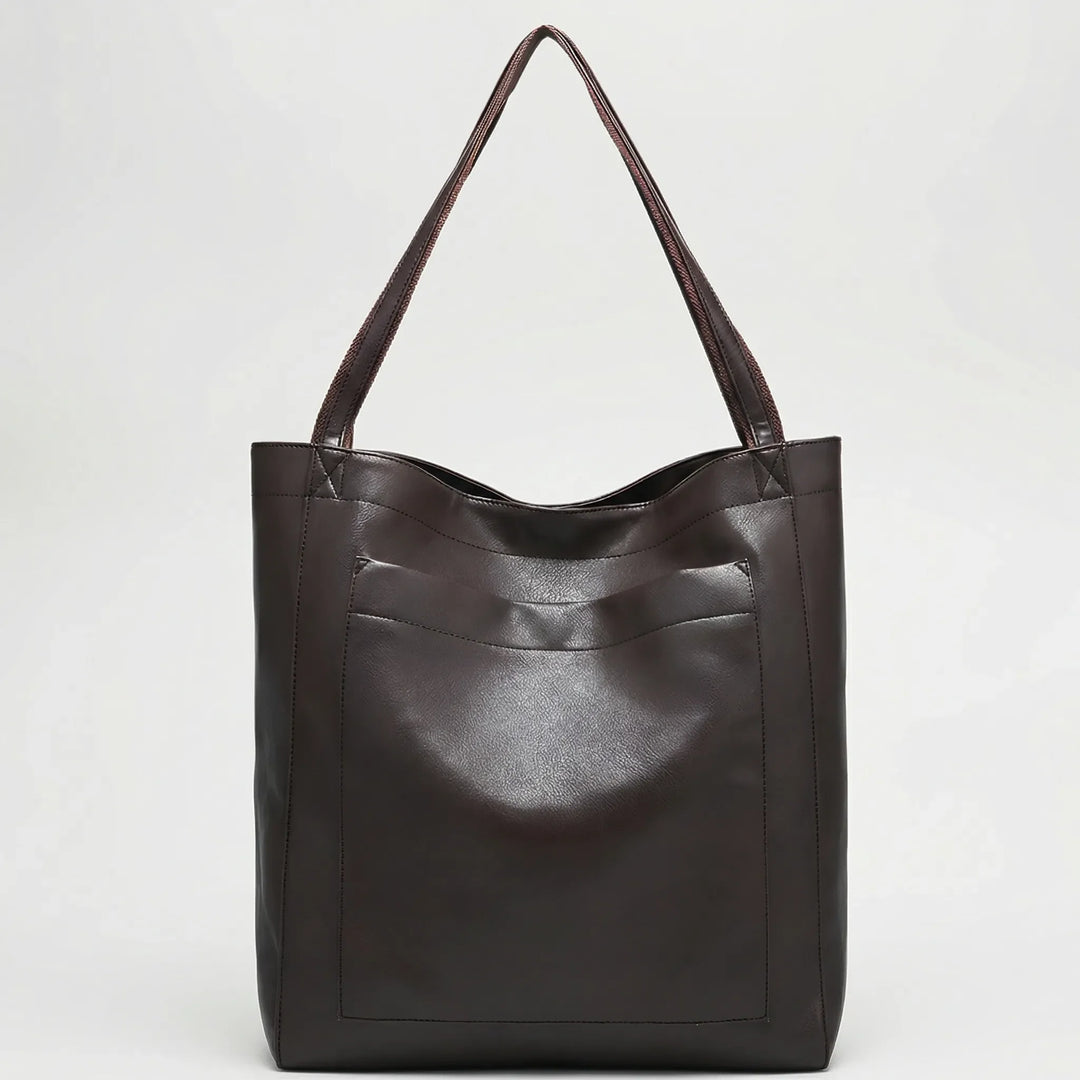 Calvene - Structured Leather Shoulder Tote Bag