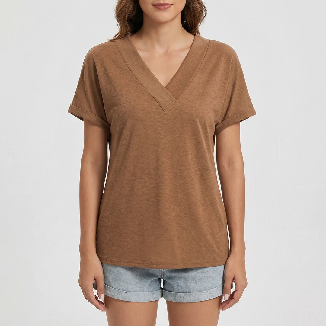Casuvee - V-Neck Short Sleeve Casual Tee