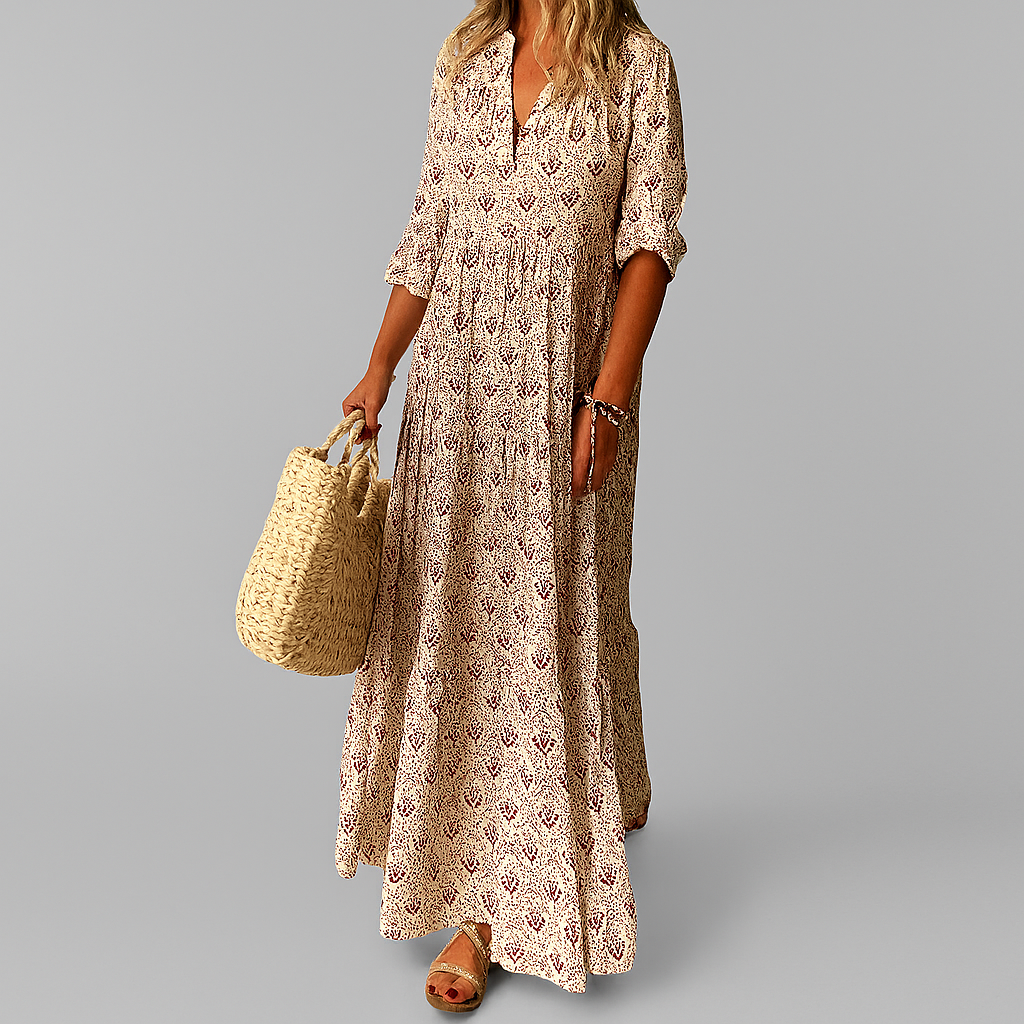 Naisten Vintage Printti Kevyt Maxi Mekko