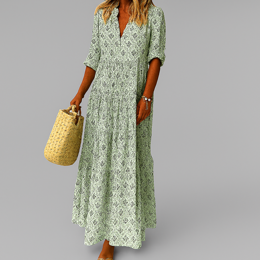Naisten Vintage Printti Kevyt Maxi Mekko
