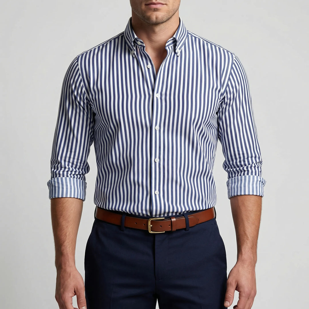 Claddurn - Long Sleeve Striped Button-Down Shirt
