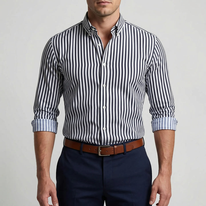 Claddurn - Long Sleeve Striped Button-Down Shirt