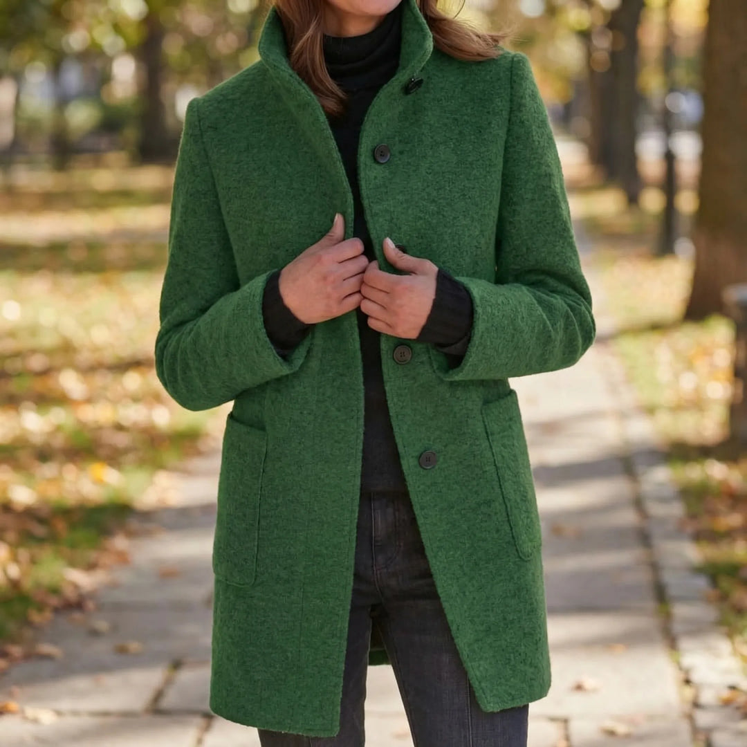Clarique - Mid-Length Stand-Collar Women's Coat
