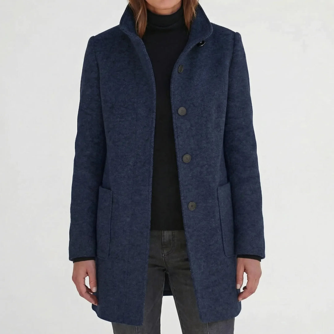 Clarique - Mid-Length Stand-Collar Women's Coat