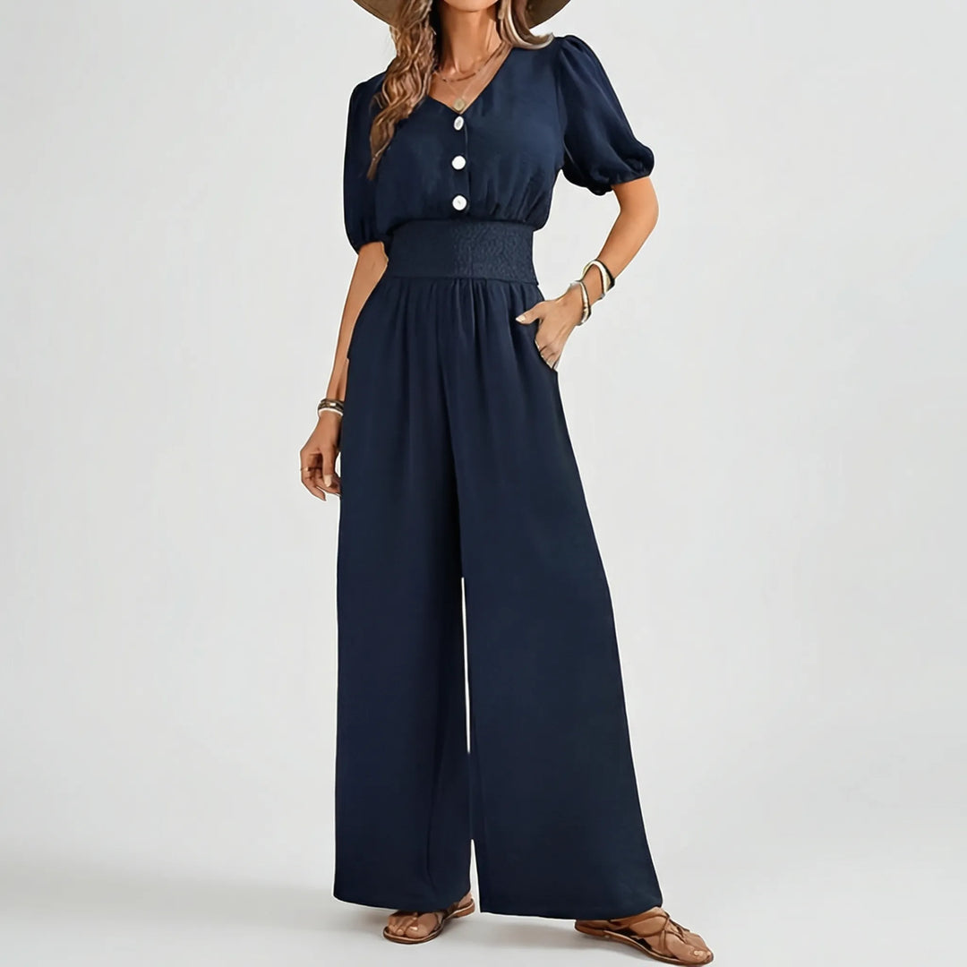 Classivex - Puff Sleeve Top And Wide-Leg Pants Set