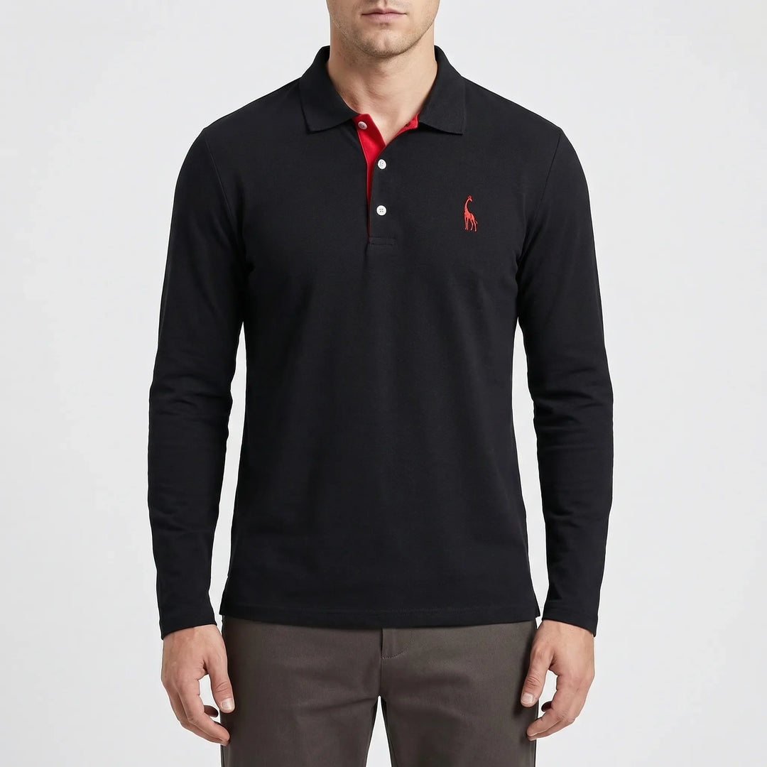 Colleno - Long-Sleeve Polo With Contrast Placket