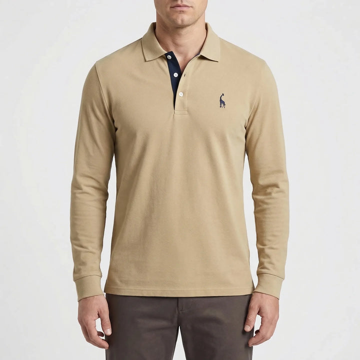 Colleno - Long-Sleeve Polo With Contrast Placket