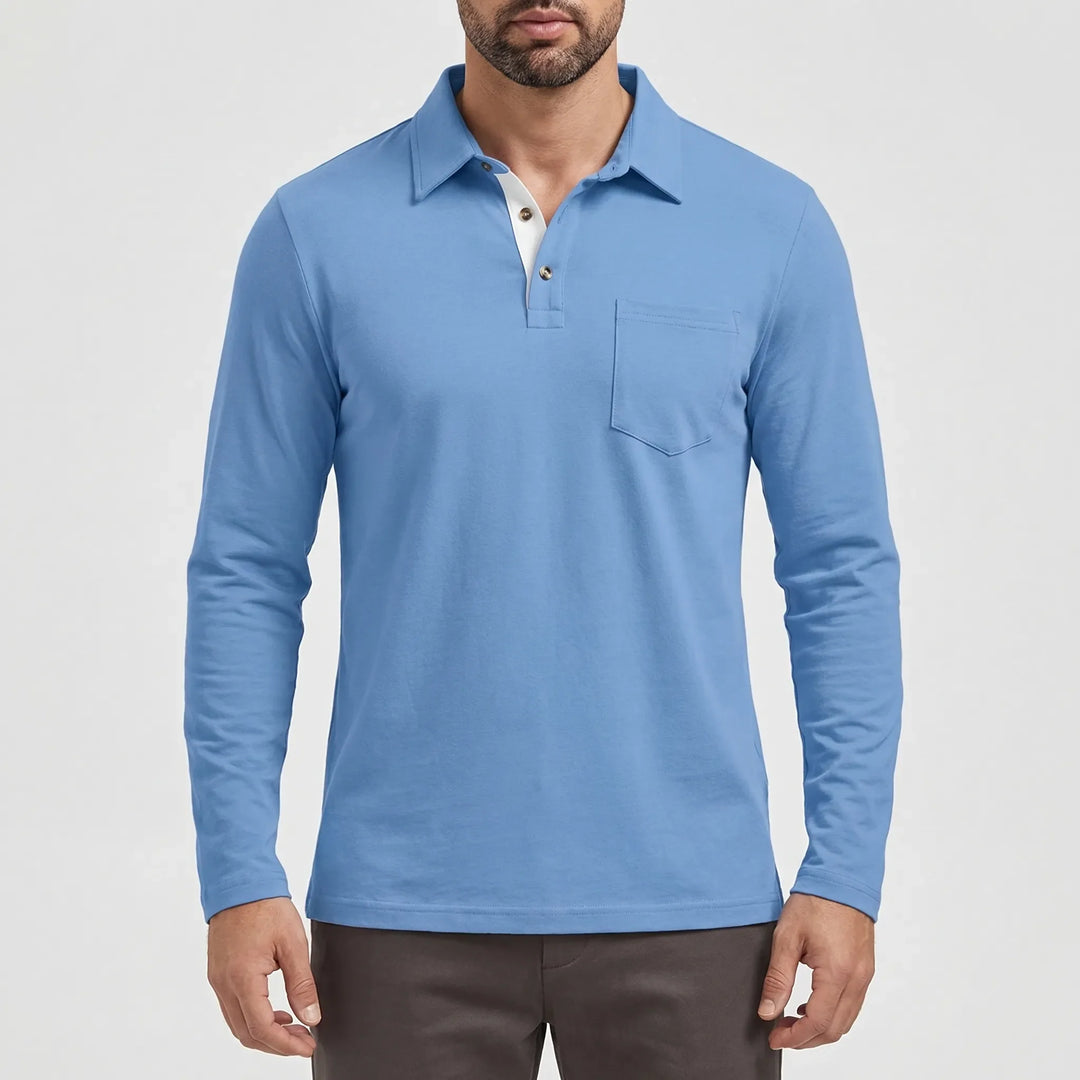 Collenzo - Long-Sleeve Polo Shirt With Chest Pocket