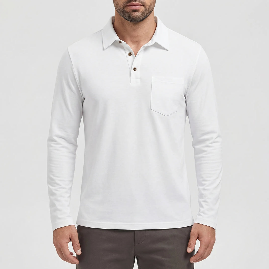 Collenzo - Long-Sleeve Polo Shirt With Chest Pocket