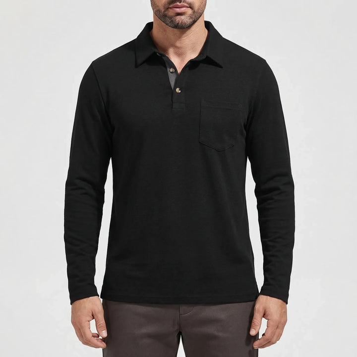 Collenzo - Long-Sleeve Polo Shirt With Chest Pocket