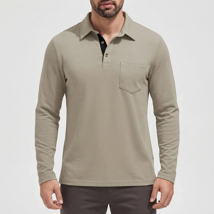 Collenzo - Long-Sleeve Polo Shirt With Chest Pocket
