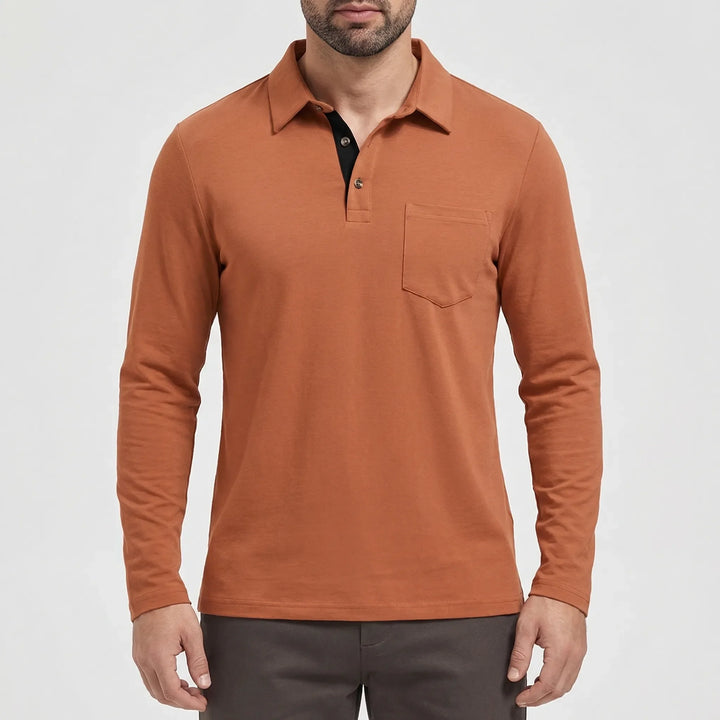 Collenzo - Long-Sleeve Polo Shirt With Chest Pocket