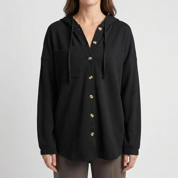 Cozlane - Oversized Hooded Button-Front Sweatshirt