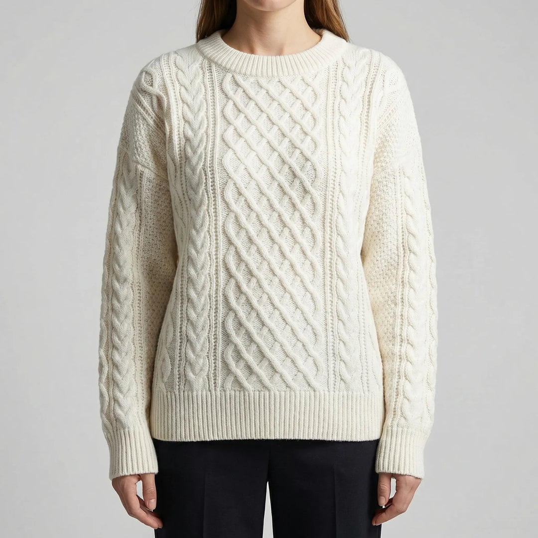 Cozven - Crew Neck Cable Knit Sweater